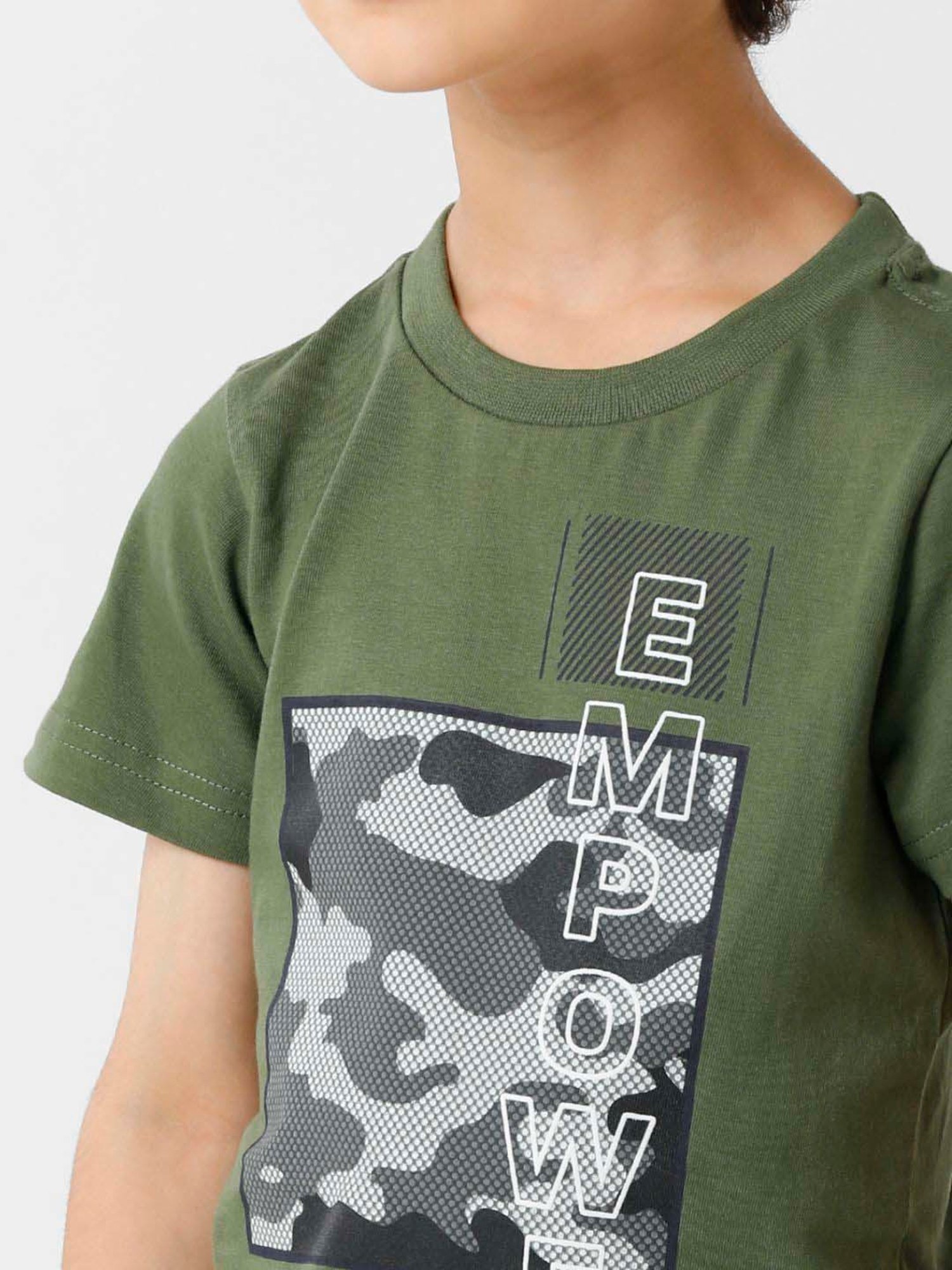 Kate & Oscar Kids Olive Cotton Printed T-Shirt