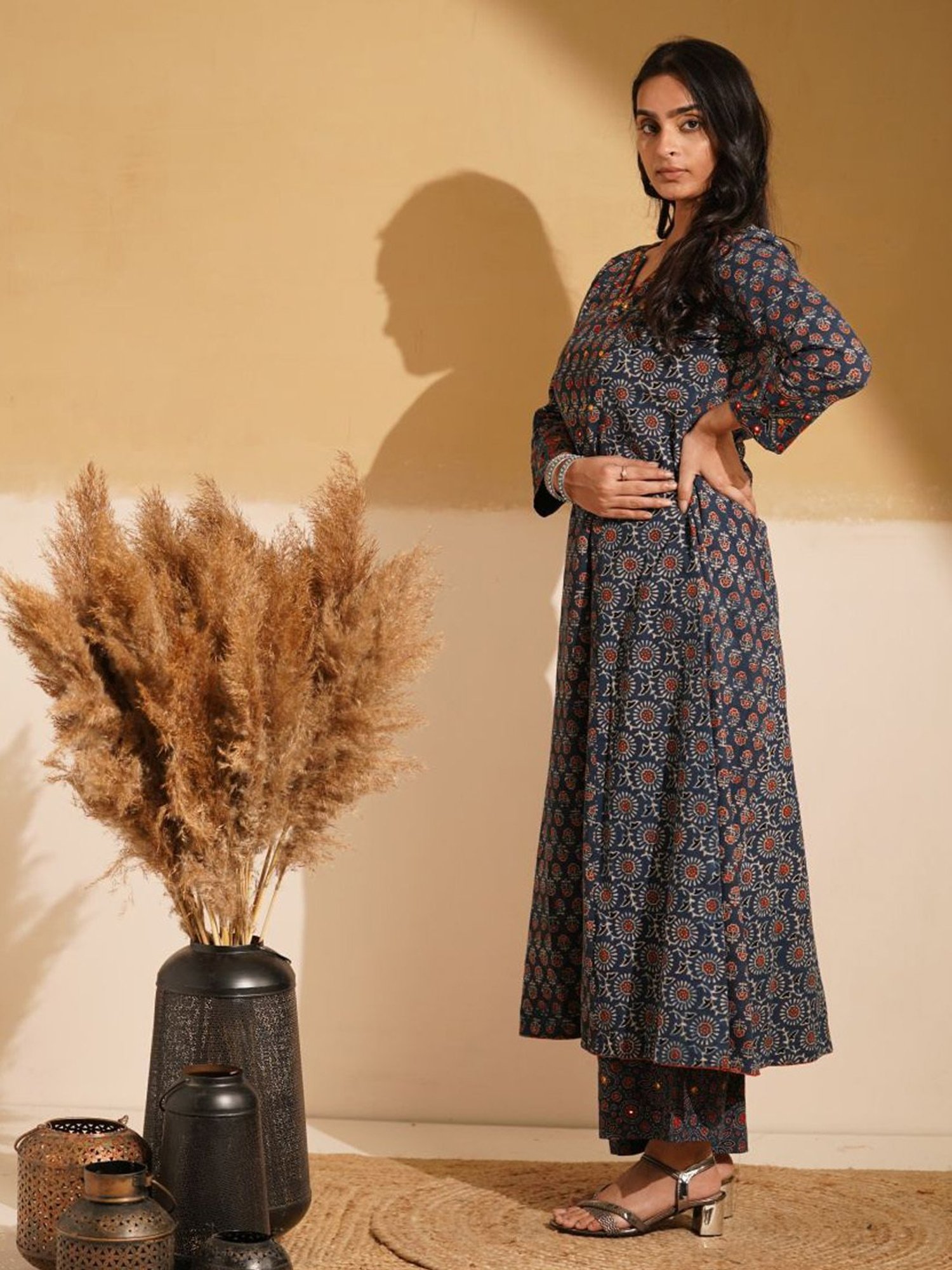 Love Chic Indigo Blue Cotton Ajrakh A-Line Kurta
