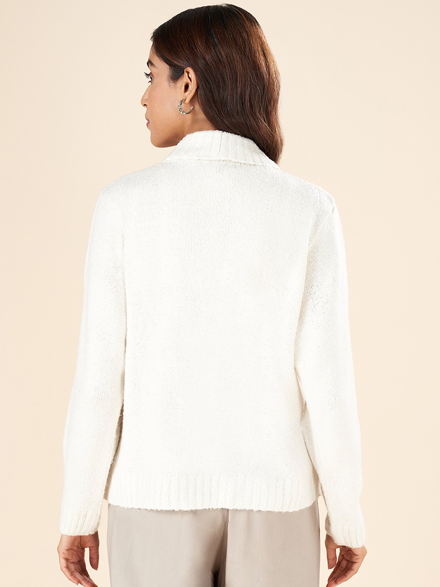 Akkriti by Pantaloons Off-White Self Pattern Shrug