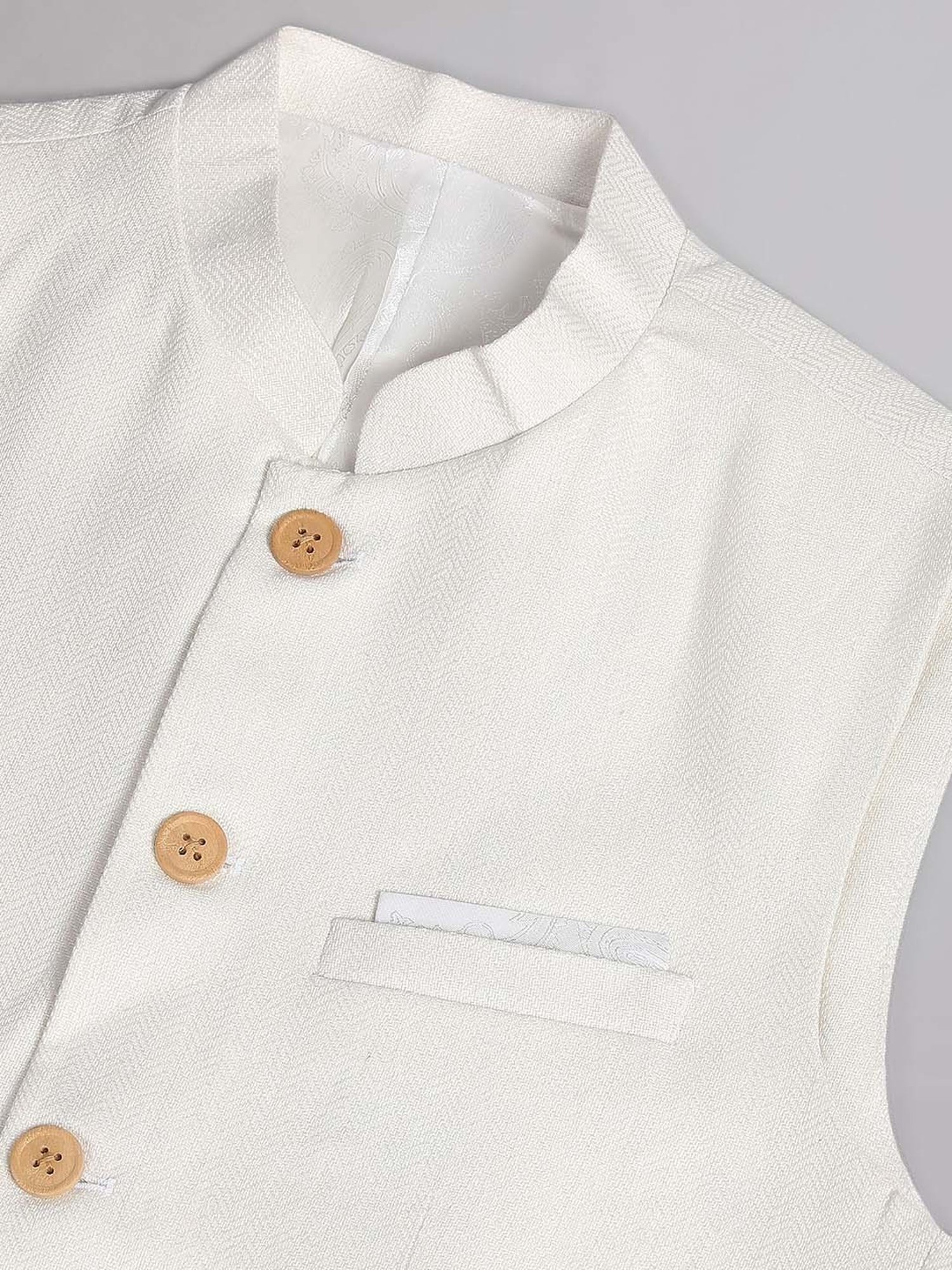 AD by Arvind White Mandarin Collar Self Design Nehru Jacket