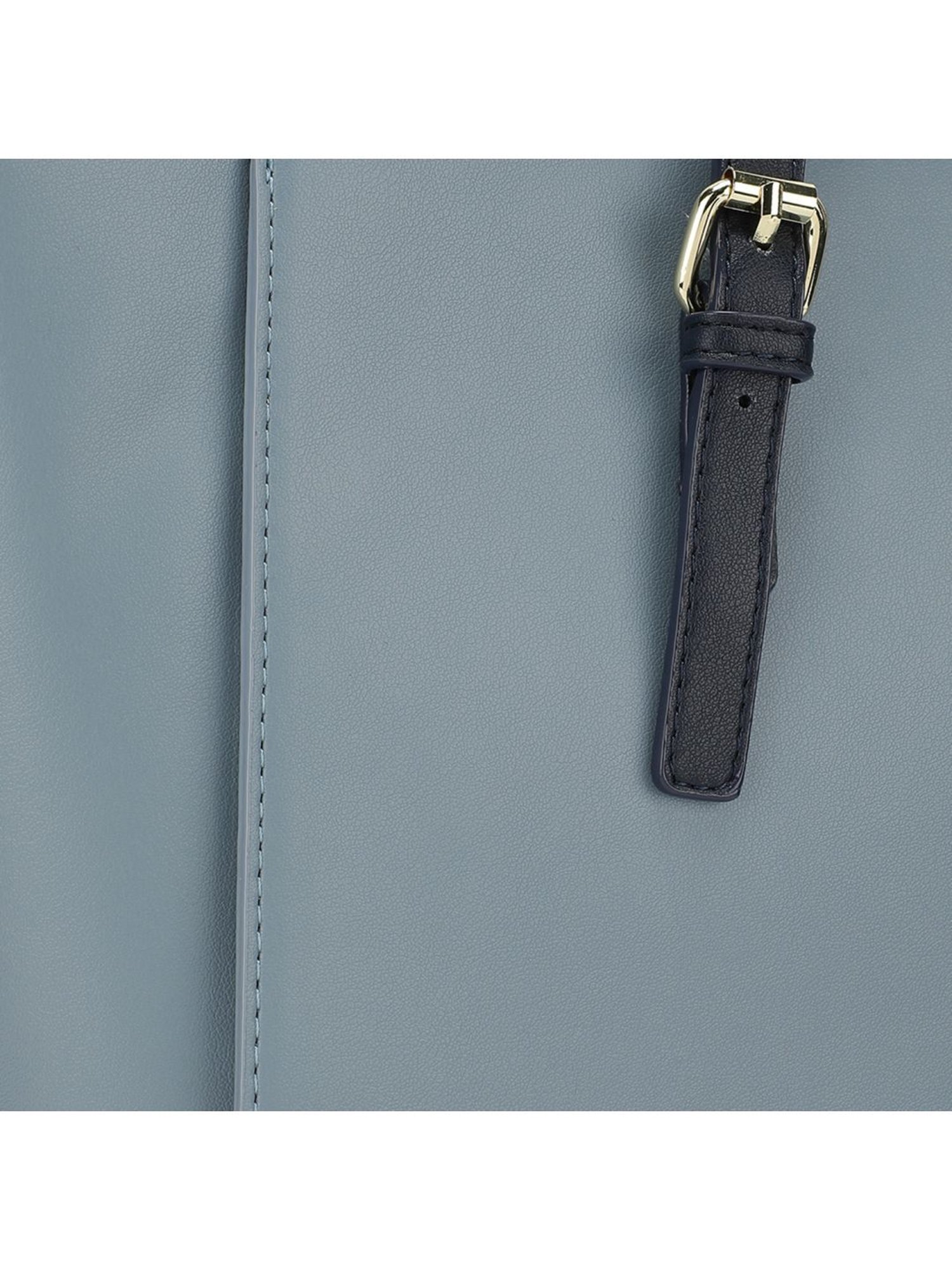 Tyra Abelia Navy Solid Faux Leather Tote Handbag