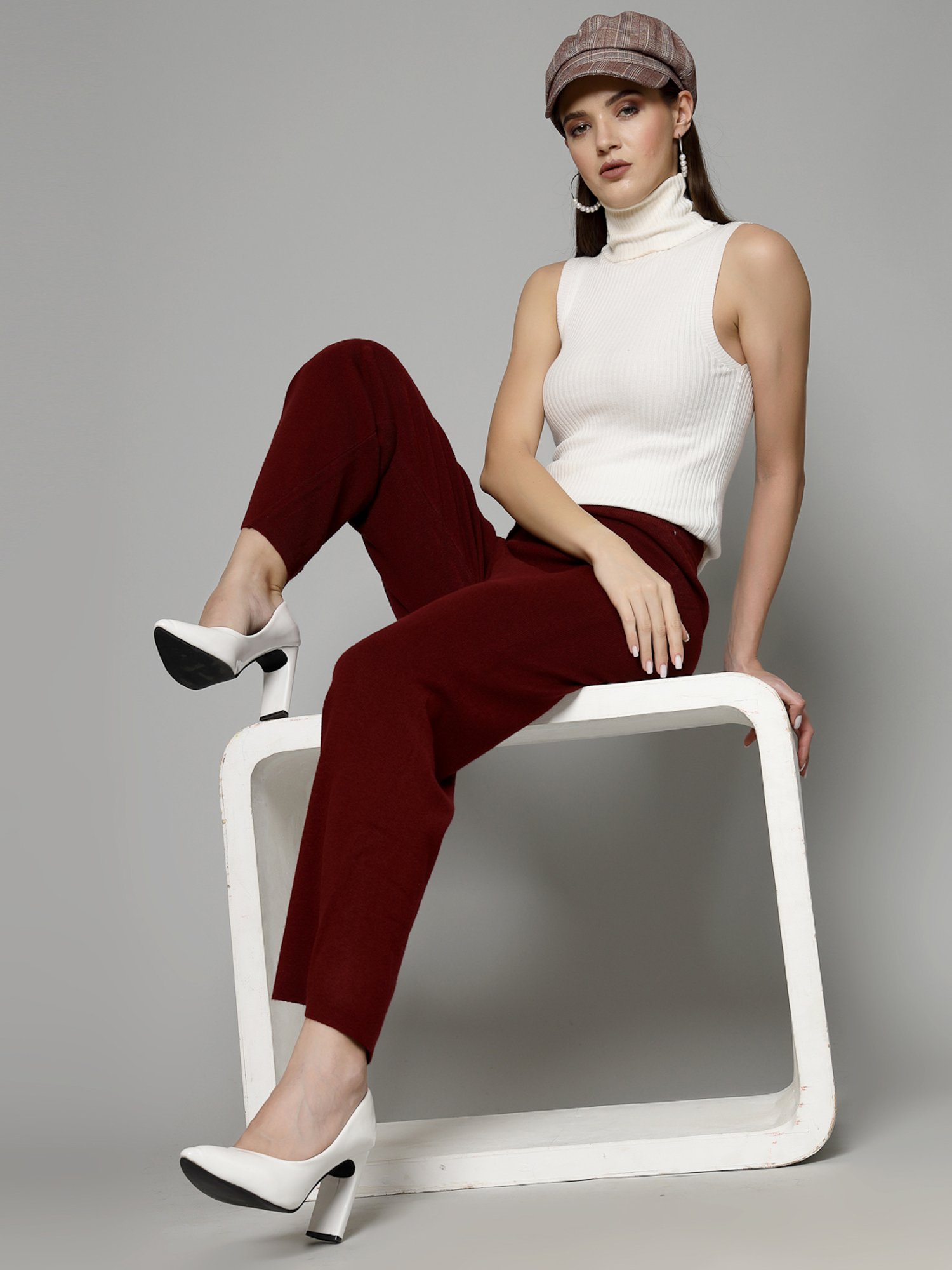 Mafadeny Maroon Regular Fit Mid Rise Palazzos