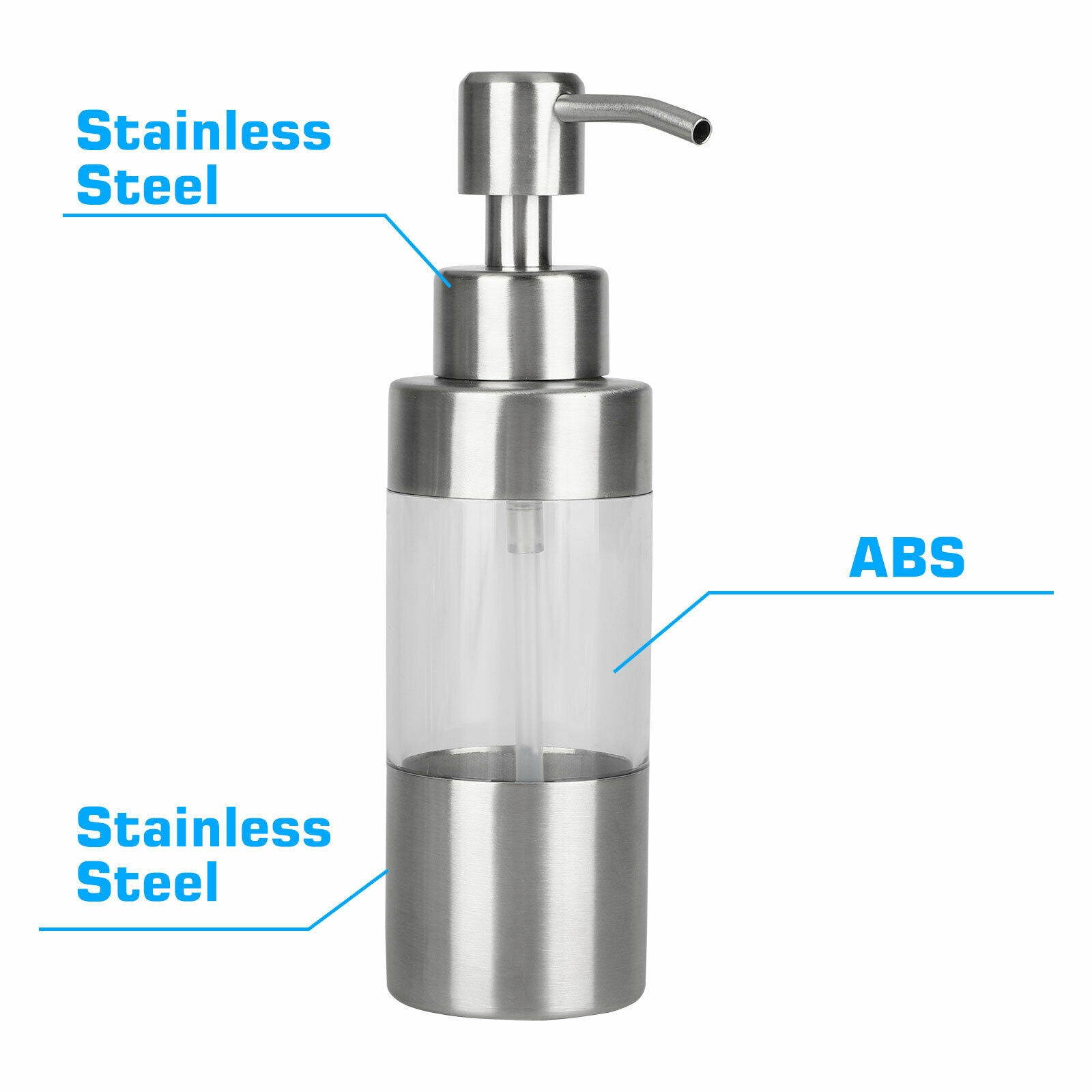 250ML Kitchen Sink Soap Dispenser Polish Stainless Steel Hand Liquid Pump Bottle