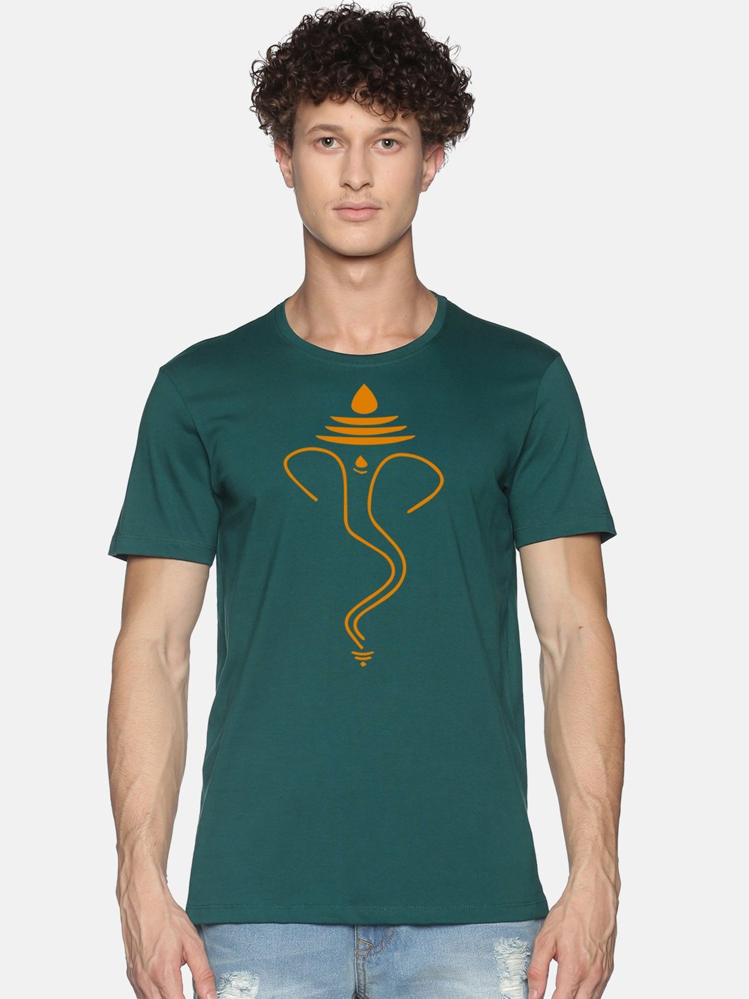 BLACK RADIO Green Slim Fit Printed Cotton Crew T-Shirt