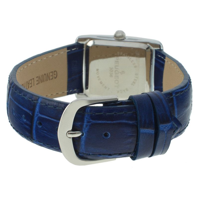 Women's Peugeot Rectangular Leather Strap Watch - Silver and  Blue