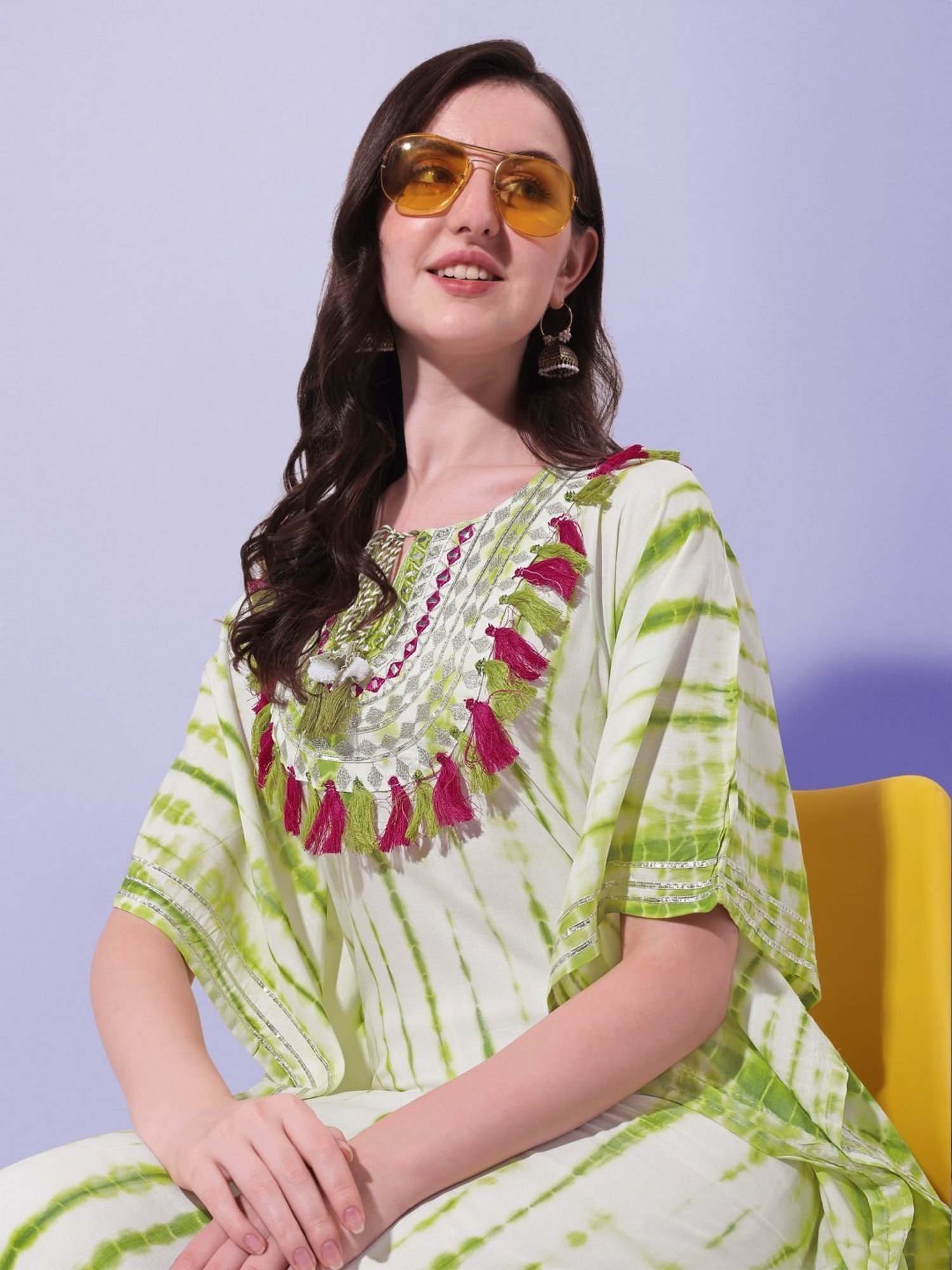 MIRCHI FASHION Green Embroidered A Line Kaftan