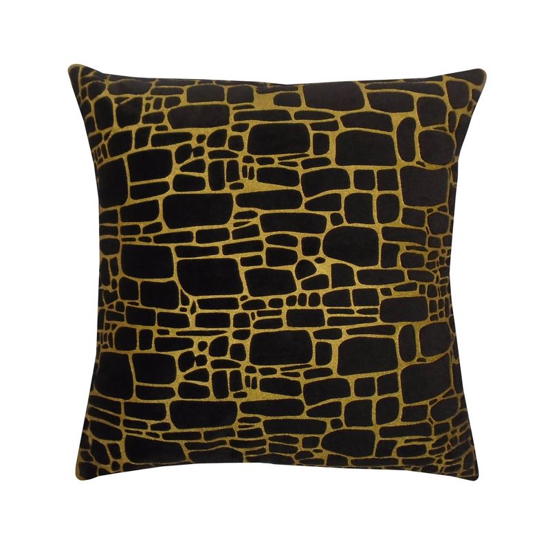 20"x20" Oversize Printed Faux Fur Square Throw Pillow Black/Gold - Edie@Home