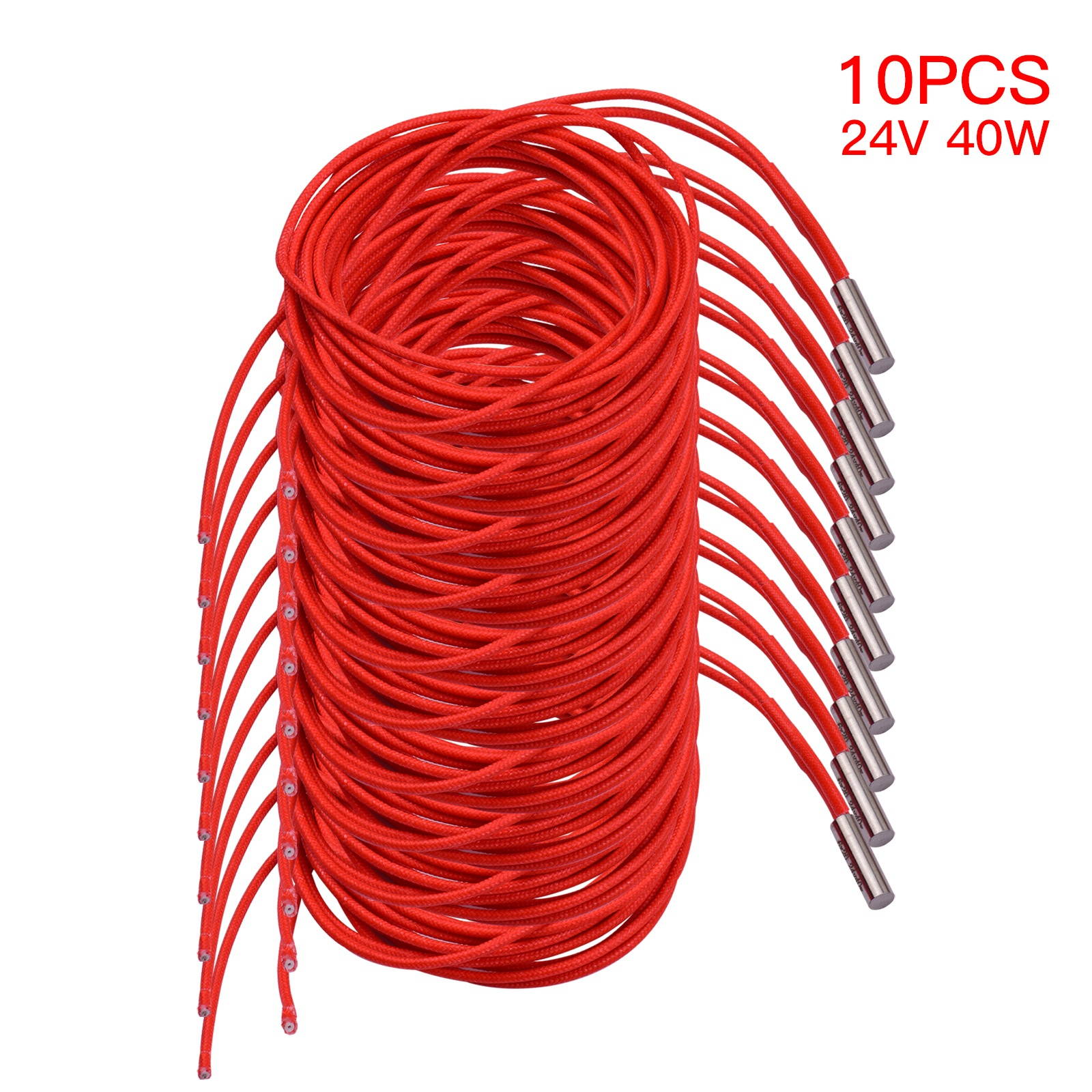 Aibecy 10pcs 24V 40W 6*20mm Single End Cartridge Heater Heating Tube 1.6m/5.2ft for 3D Printer