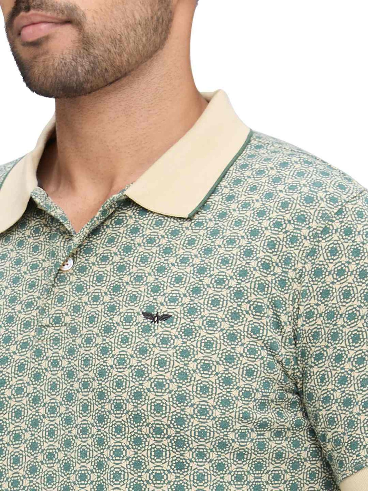 Park Avenue Green Slim Fit Printed Polo T-Shirt