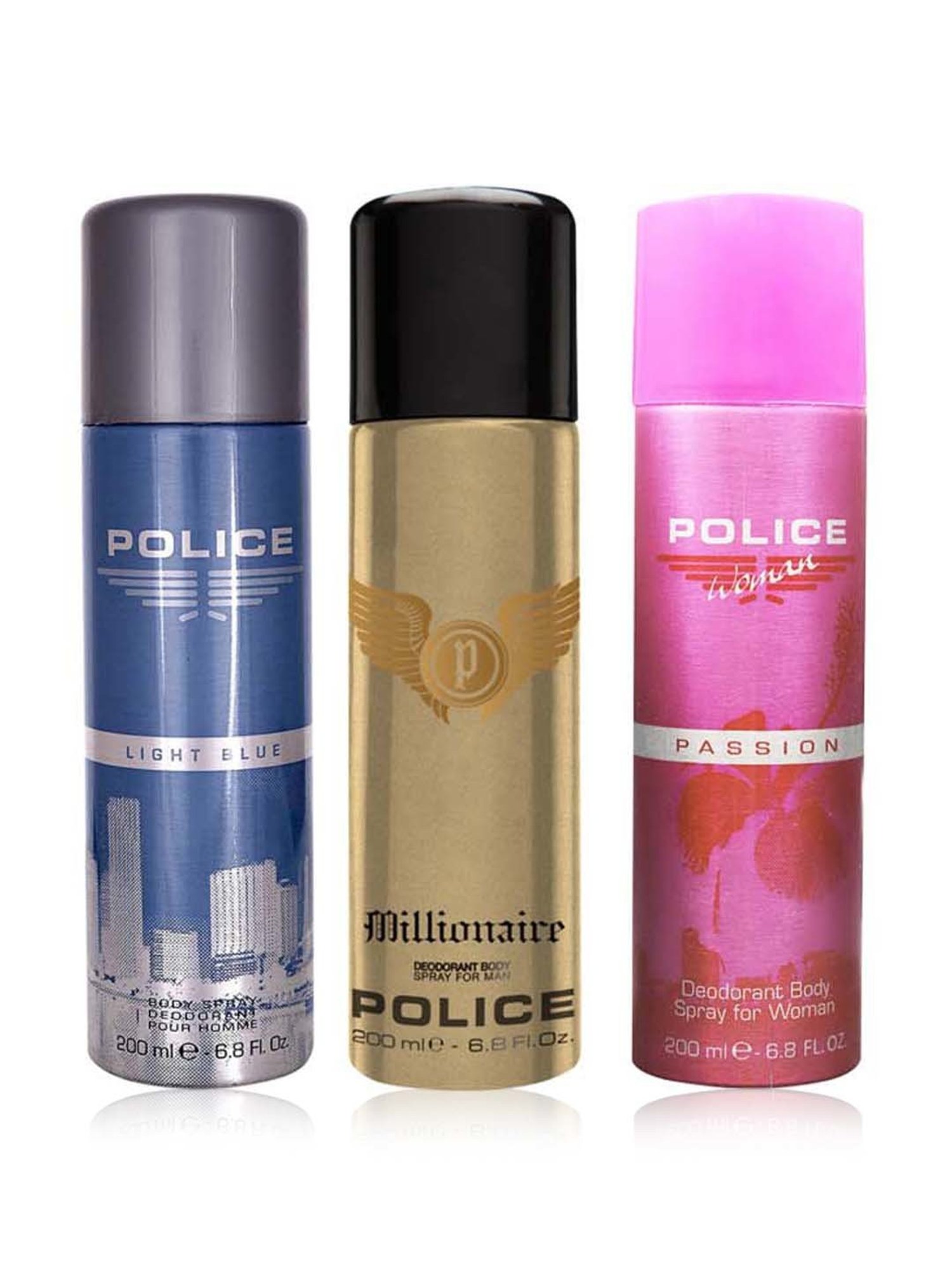 Police Light Blue, Millionaire Homme & Passion Femme Deo Combo Set