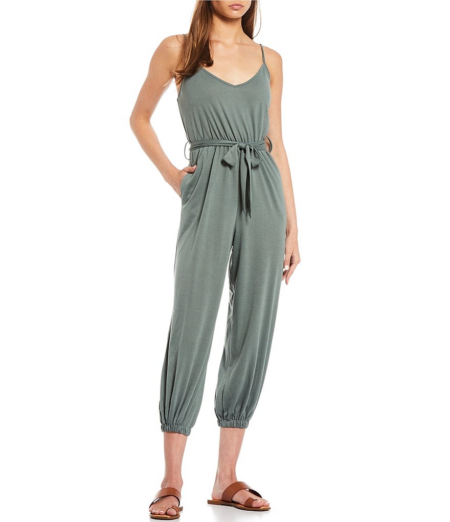 Coco + Jaimeson Spaghetti Strap V-Neck Tie-Waist Jeanie Jumpsuit