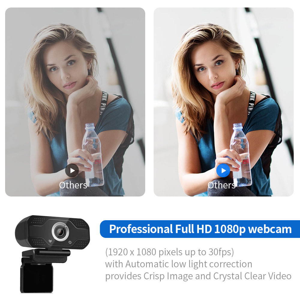 Full HD Webcam 1080P USB Web Camera PC Has anti-noise function with Built-in Microphone Manual focus for Computer Work Online Class Broadcast web cam