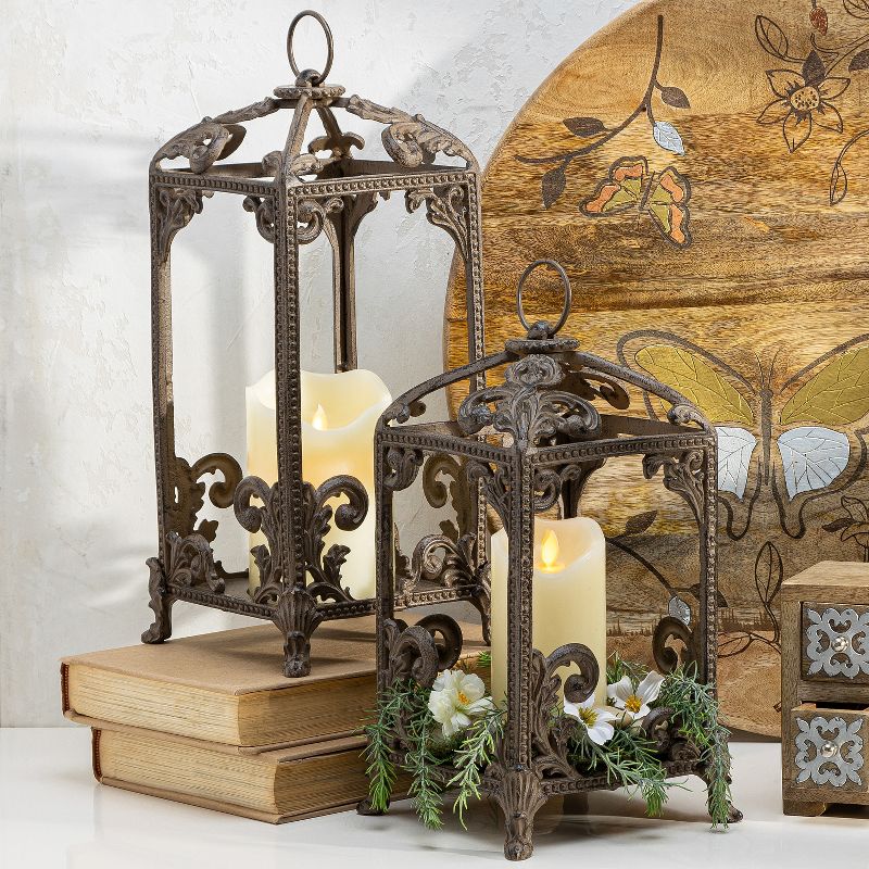 GG Collection Tall Brown Metal Acanthus Leaf Lantern.