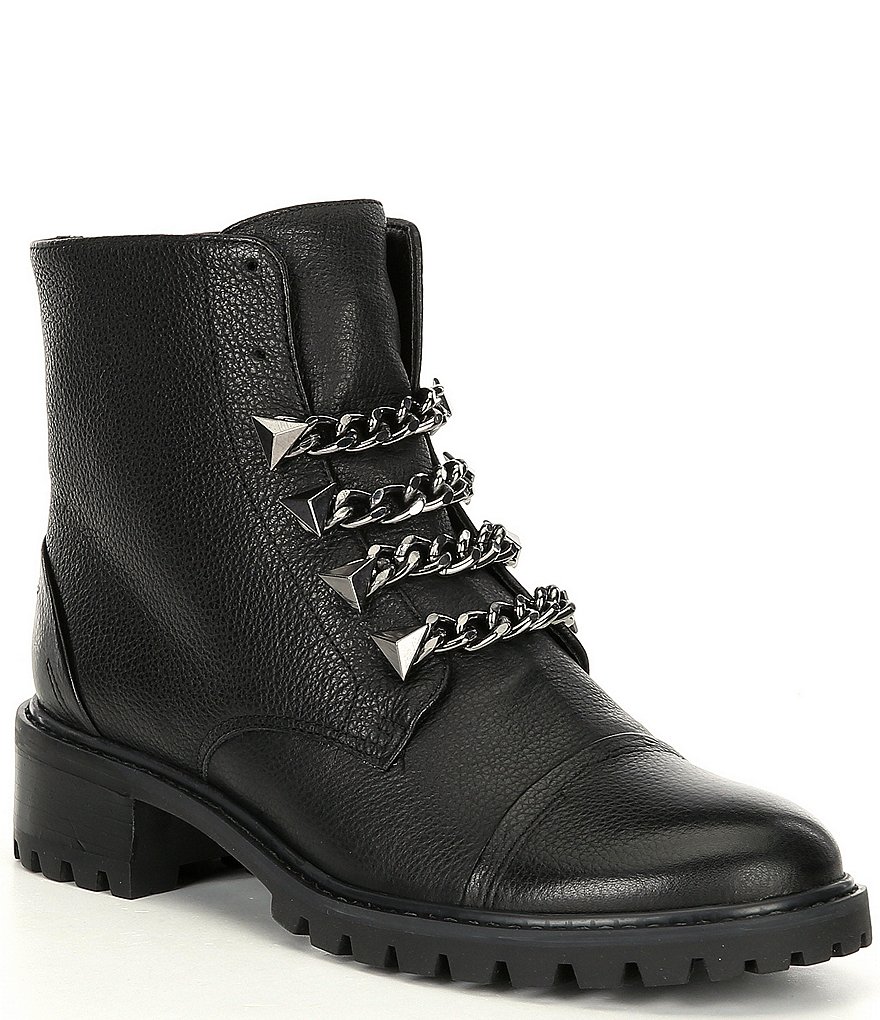 Schutz Jeh Leather Chain Link Detail Lug Sole Combat Boots