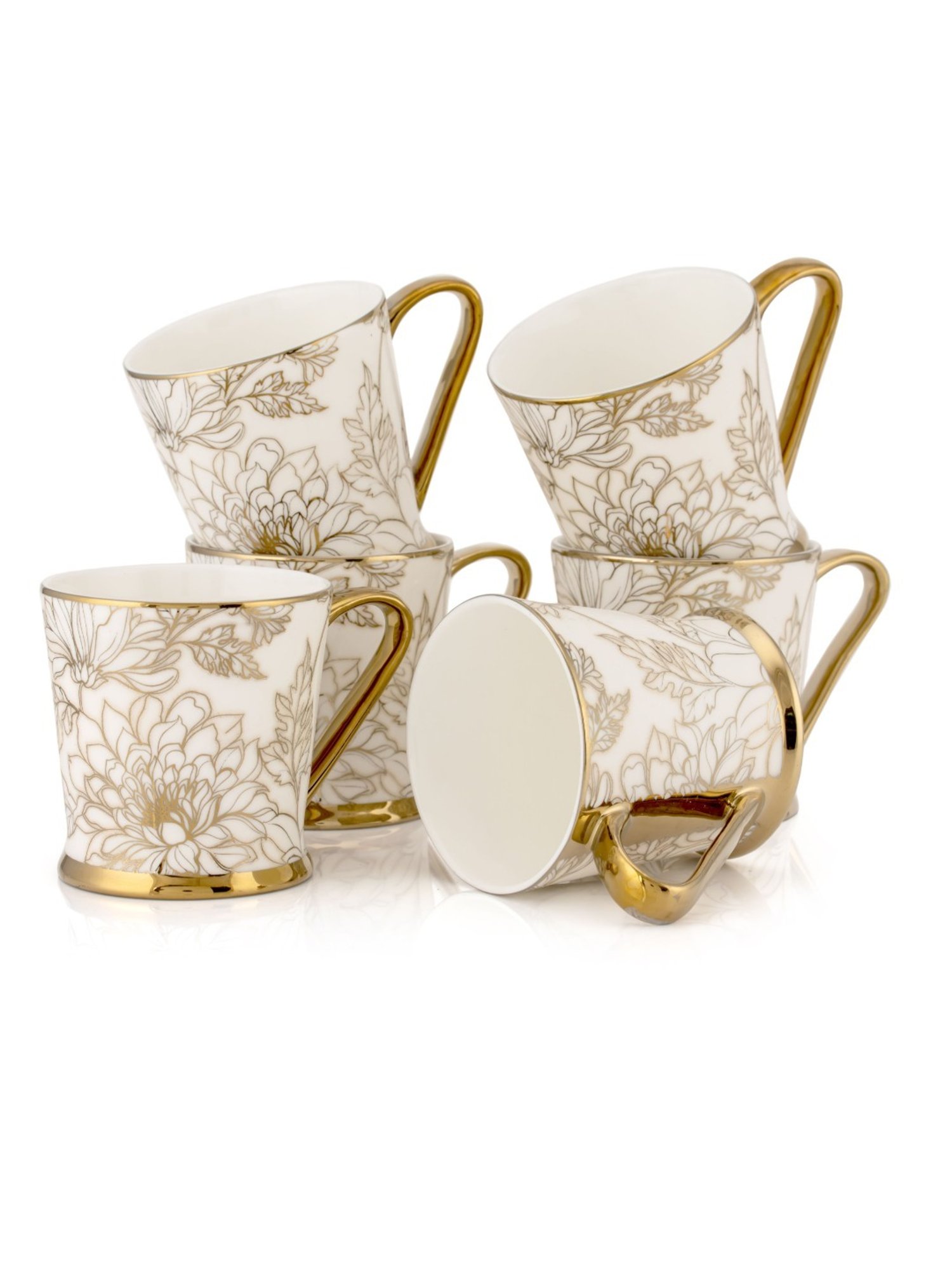 JCPL Printed Gold Ceramic Tea Cups- Set of 6 (200 ml each)