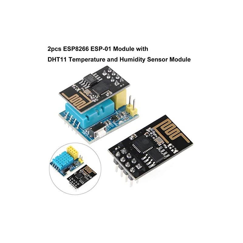 2pcs ESP8266 ESP-01 Serial Wireless WiFi Transceiver Receiver Module 1MB SPI Flash with DHT11 Temperature and Humidity Sensor Module for Arduino