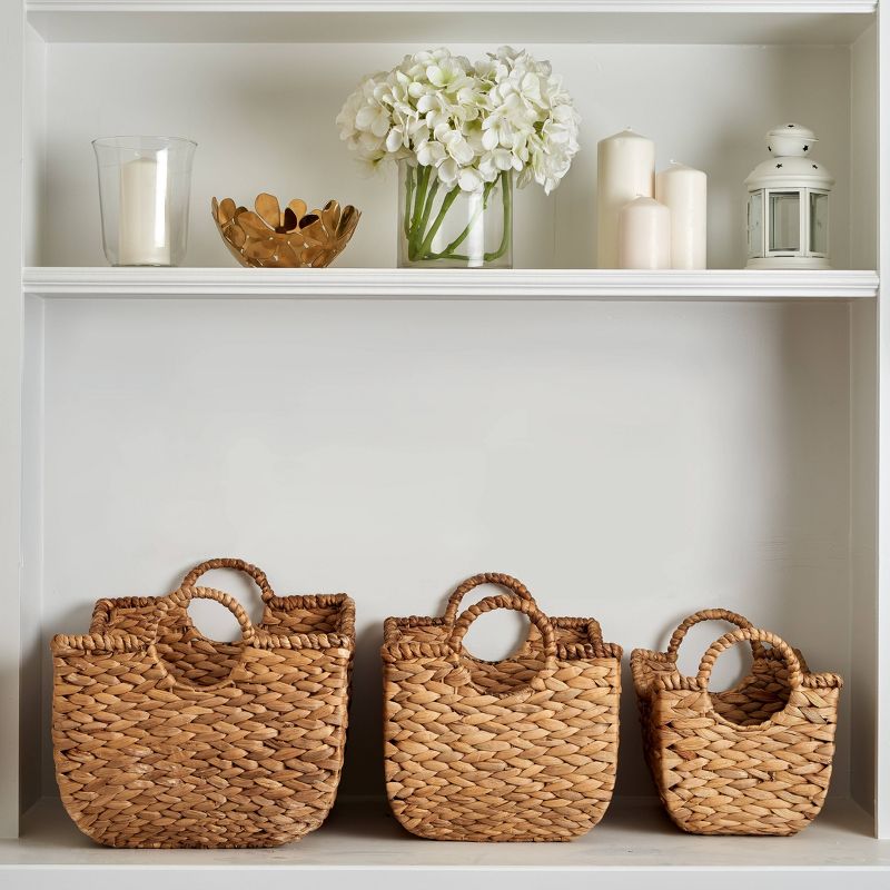 3pc Water Hyacinth Stackable Storage Baskets Natural - Haven Way