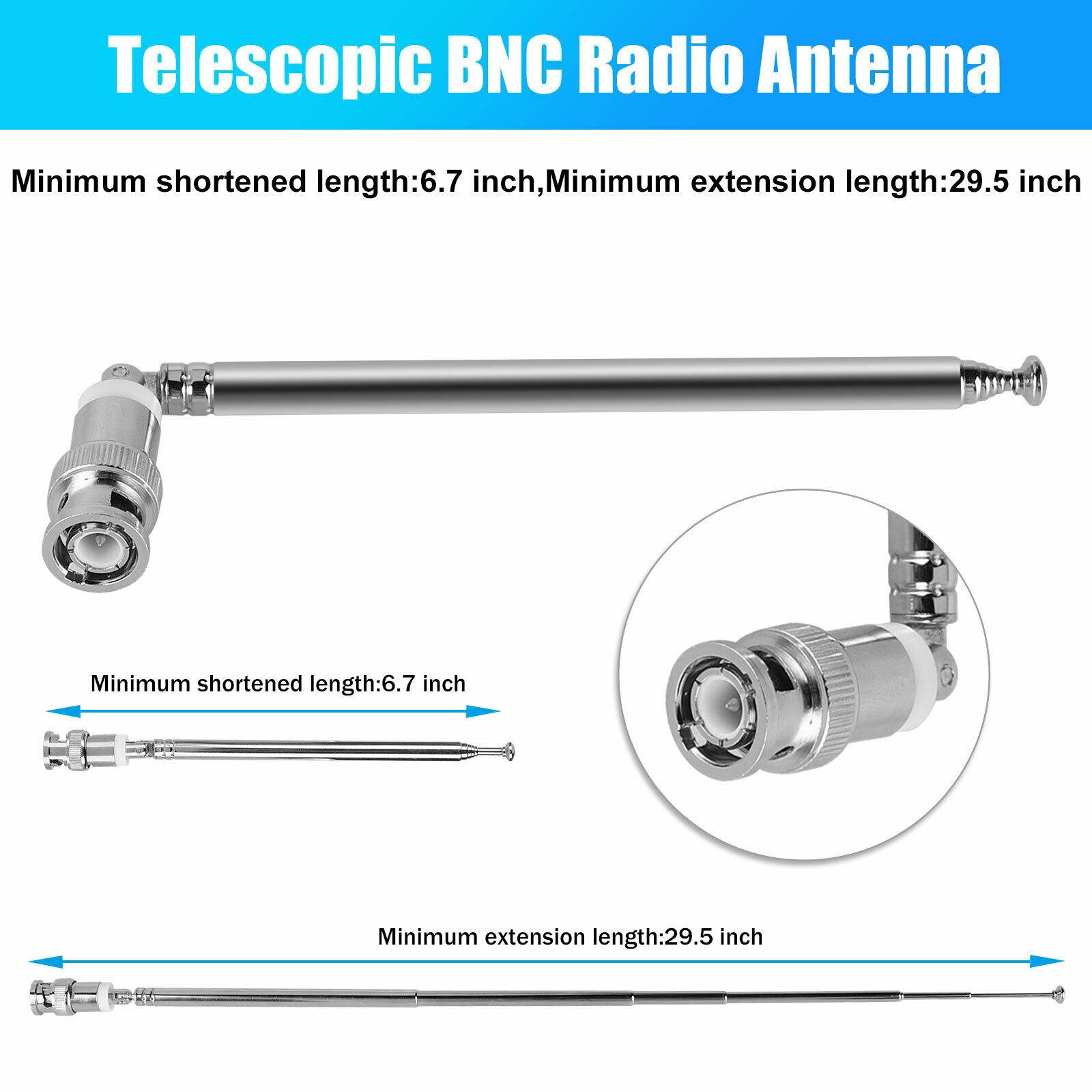 2x Telescopic Antenna Replacement BNC Connector for Radio Scanner/VHF/UHF/AM/FM