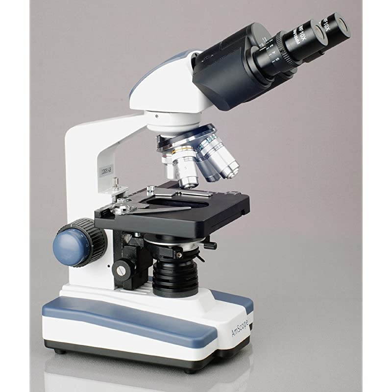 40X2500X LED Lab Binocular Compound Microscope with Double Layer Mechanical Stage + Book + 100 Coverslips amp 50 Blank Slides