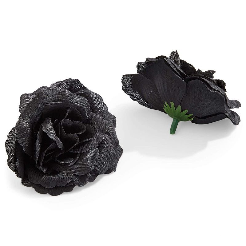 50 Pack Artificial Fake Silk Rose Flower Heads for Wedding Decoration, Bridal Bouquet, Home Decor - Black