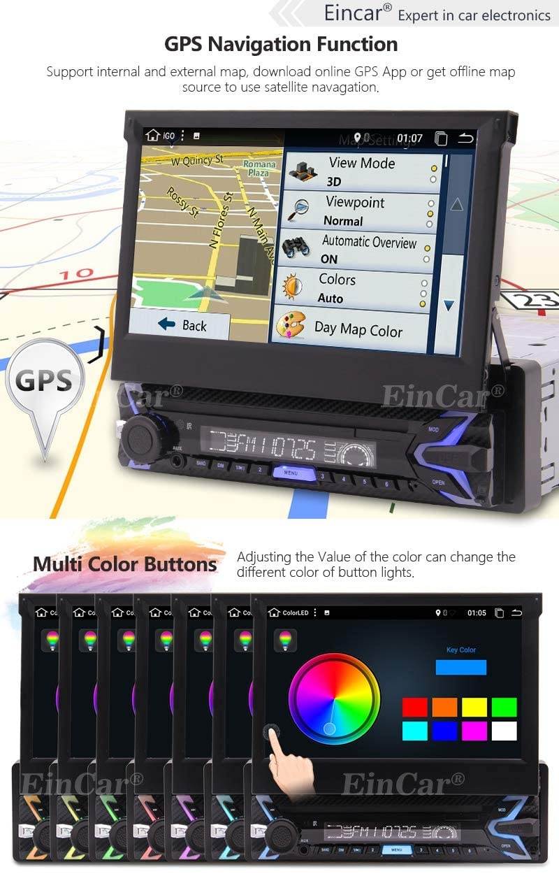 EINCAR Android 10.0 Single Din Car Stereo with Bluetooth 7 Inch Touchscreen in-Dash Head Unit,Video Player,GPS Navigation Receiver,with AM FM,USB,Mirror Link,Backup Camera Input(1G RAM+32G ROM)