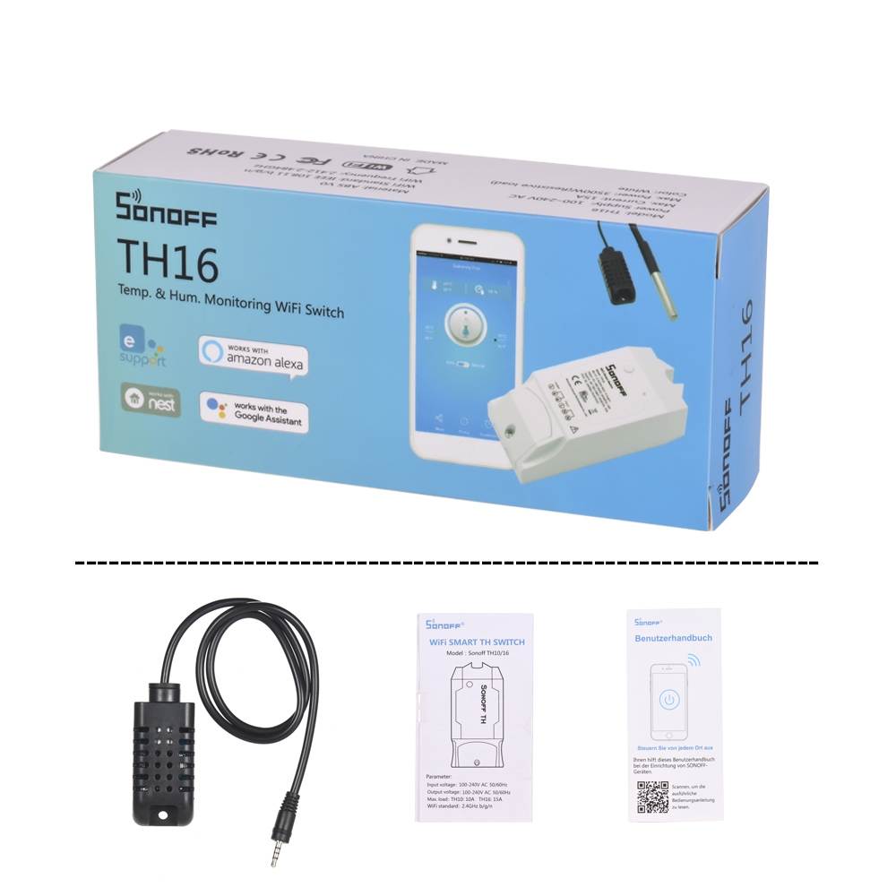 SONOFF TH16 WiFi Wireless Smart Switch Monitoring Temperature Humidity Wireless Home Automation Kit Works With Amazon Alexa Google Home Nest 15A 3500W