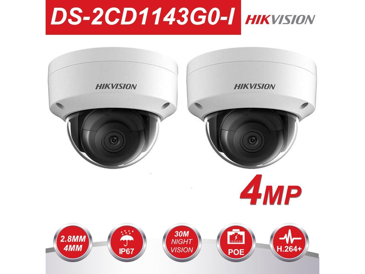 Hikvision DS-2CD1143G0-I New H.265+ 4MP IP Vandal Dome EXIR Fixed 2.8mm Lens True WDR Network Camera, English Version , 2Pcs