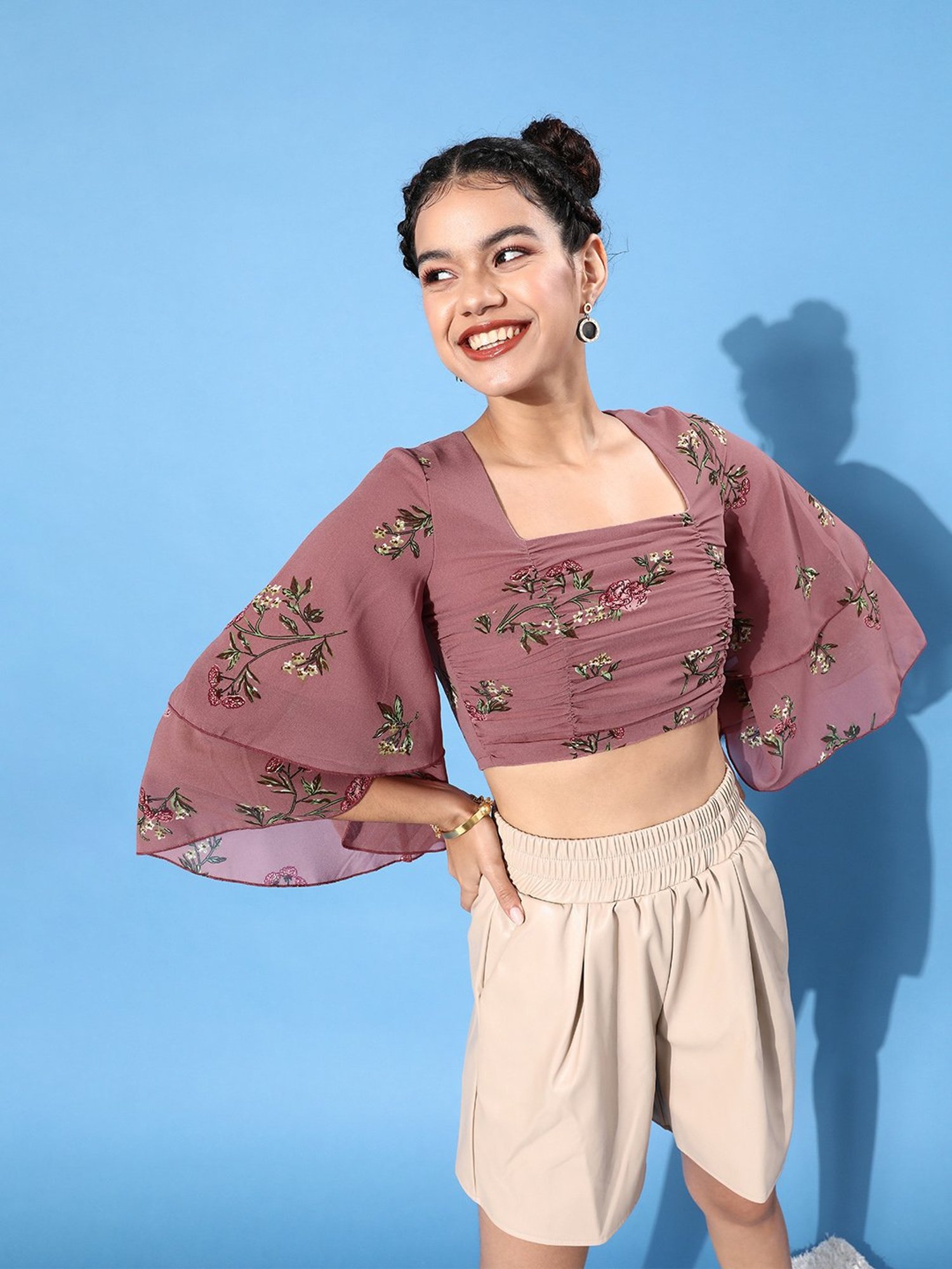 KASSUALLY Dusty Pink Floral Print Crop Top