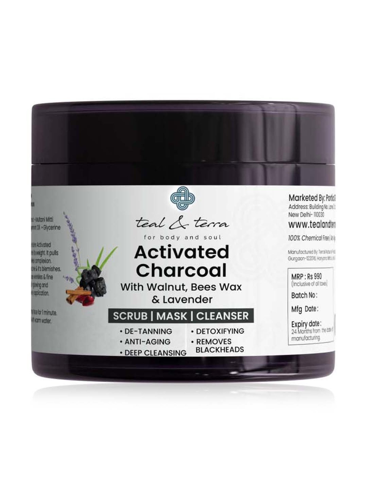 Teal & Terra Activated Charcoal Cleanser Scrub - 100 gm