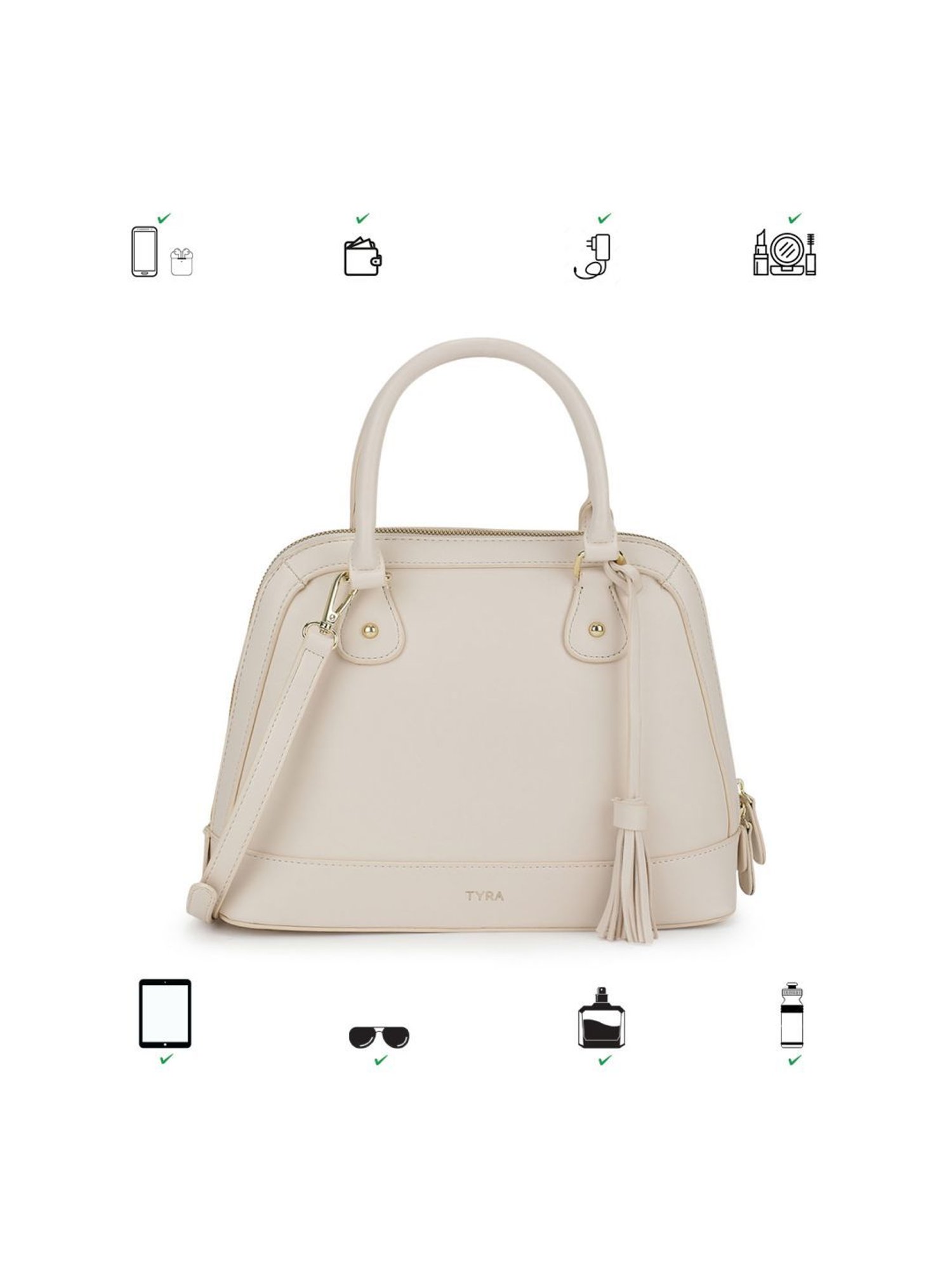 Tyra Iris Beige Solid Faux Leather Handbag