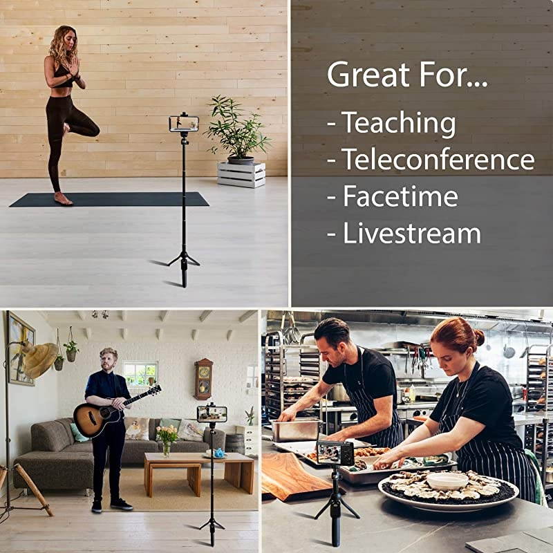 Portable 48" Selfie Stick & Tripod, Extendable, Bluetooth Remote, All in One, Lightweight Aluminum, Photos, Video, TIK Tok, Compatible with iPhone 12,11/Xs MAX/XR/XS/X, Galaxy S10/S9/S9