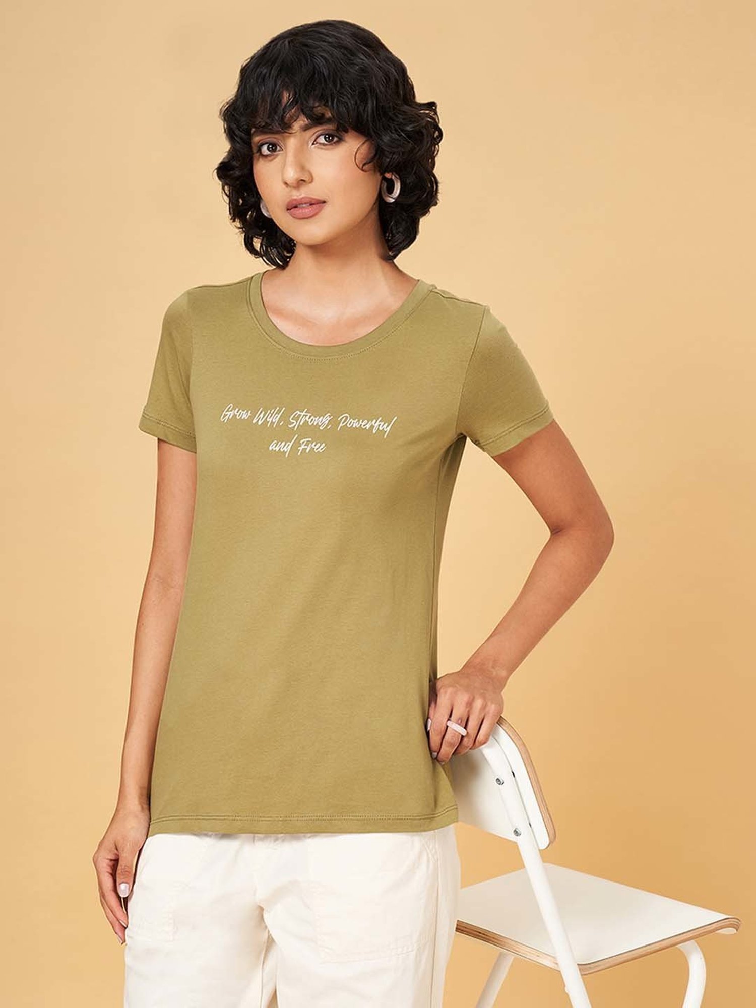 Honey by Pantaloons Green Cotton Printed T-Shirt