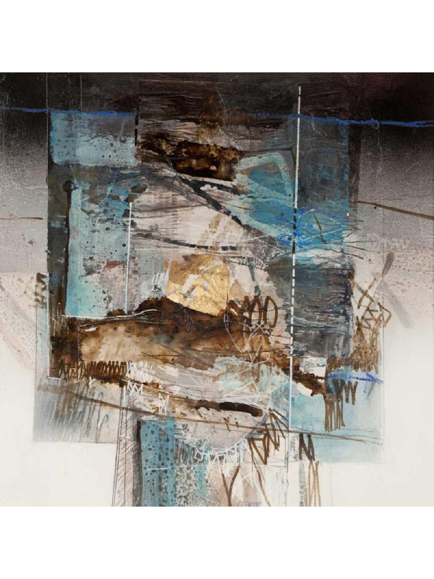 ARTE'VENUE Sulla spiaggia d inverno Grey & Blue Canvas Wall Art - Set of 1 (14 X 14 inch)