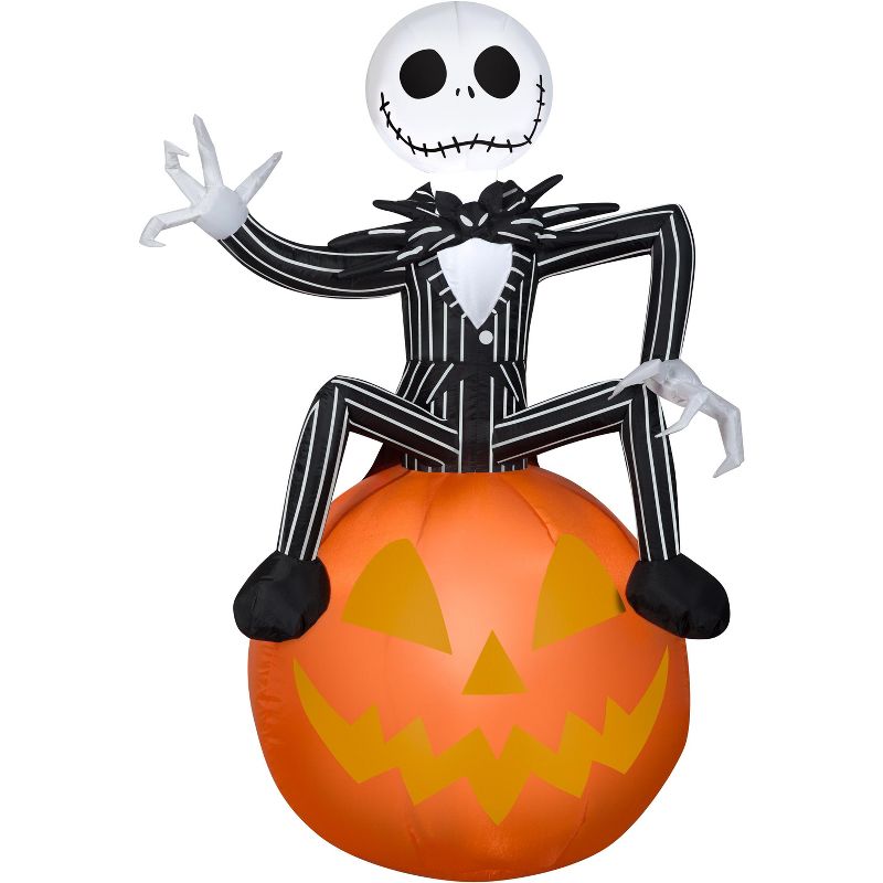 Gemmy Airblown Nightmare Before Christmas Jack on Pumpkin Disney, 3.5 ft Tall, Multicolored