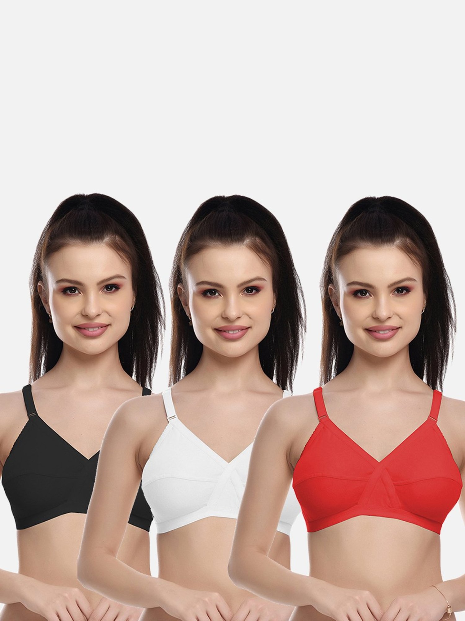 FIMS: Fashion is my Style Black & Red Everyday Bras - Pack Of 3