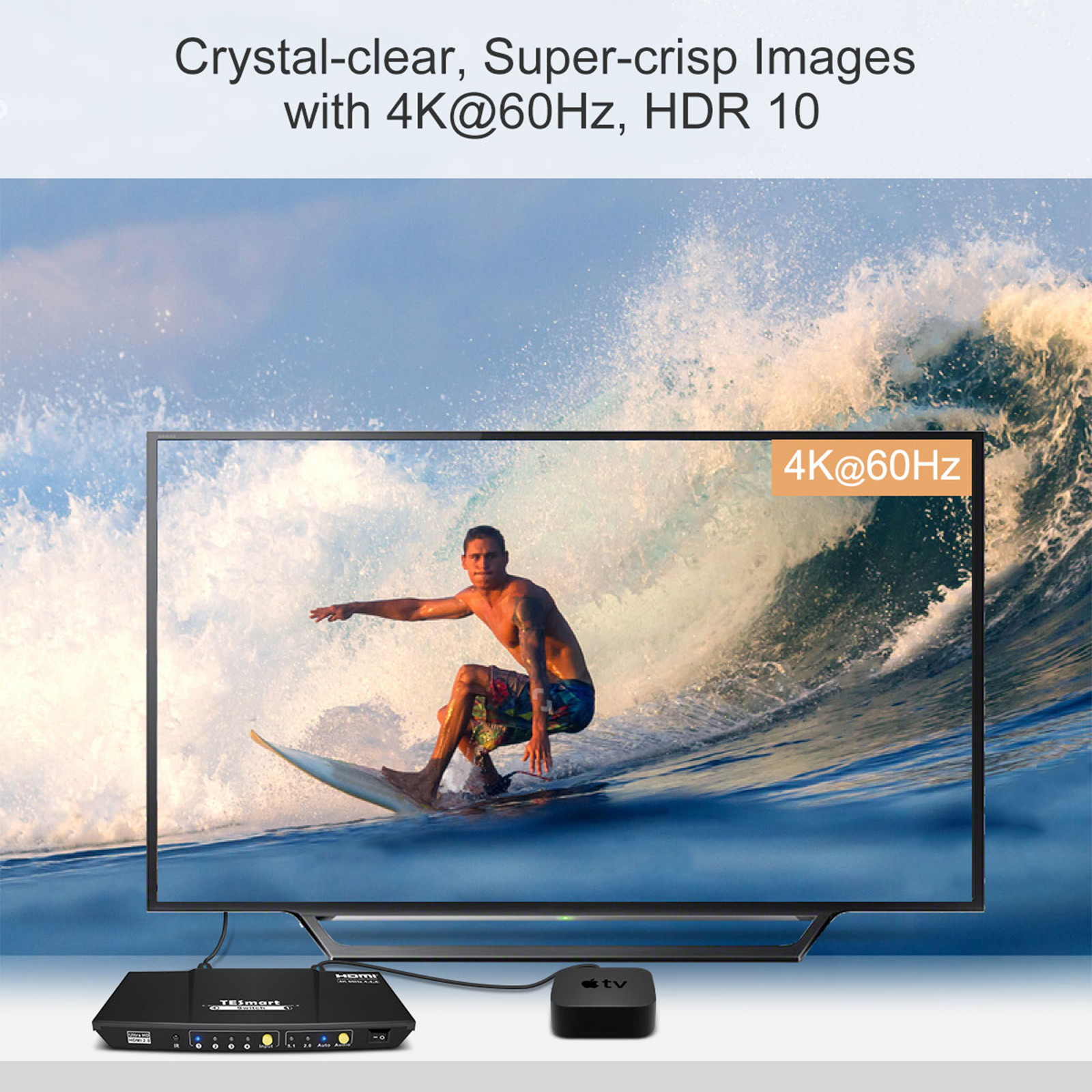 TESmart 4x1 HDMI Switch Ultra HD supports 4K@60Hz 4: 4: 4, 4-port HDMI switch 3DTV pass-through, Support S/PDIF and L/R audio out and IR remote control, For Xbox 360/One, PS4/PS3