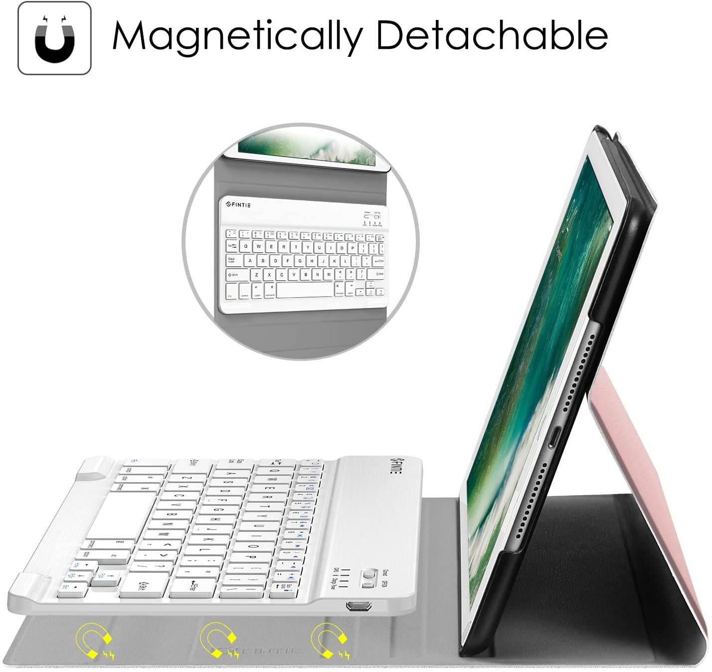 Fintie Keyboard Case for iPad 9.7 2018/2017 / iPad Air 2 / iPad Air - Slim Shell Stand Cover w/Magnetically Detachable Wireless Bluetooth Keyboard for iPad 6th / 5th Gen, Rose Gold