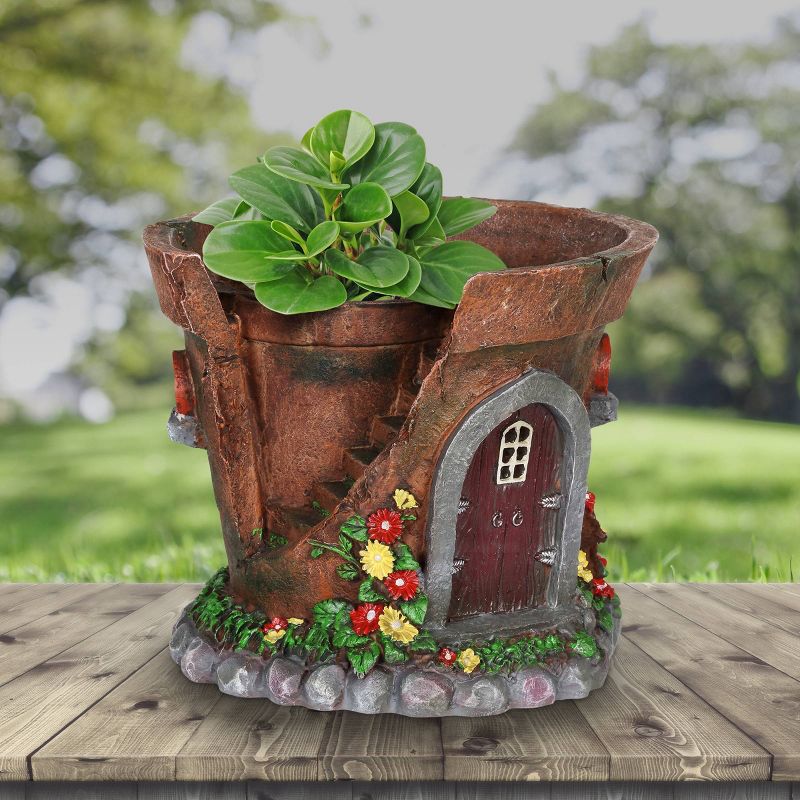 7.48" Resin Solar Fairy House Flower Pot - Exhart