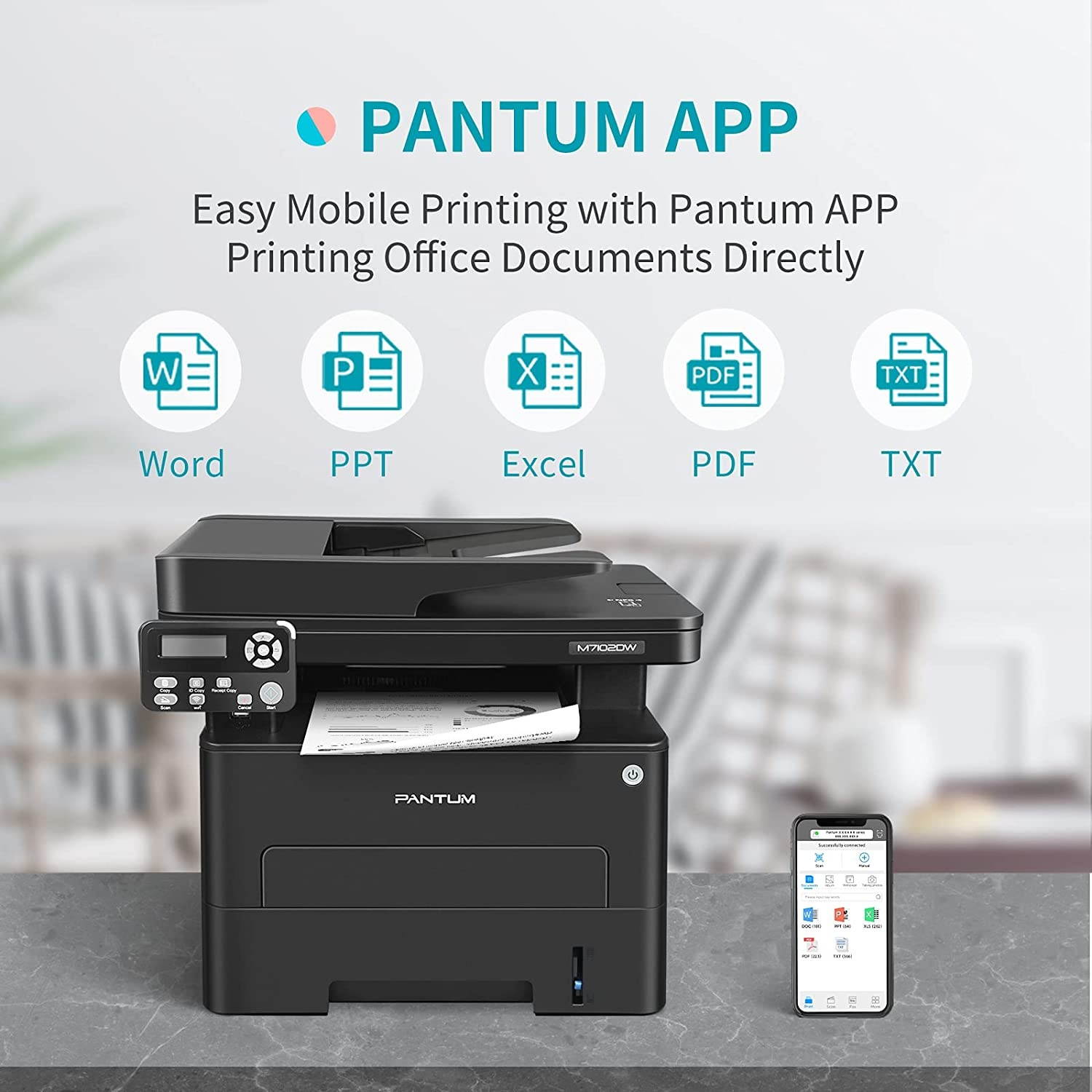 All in One Laser Printer Scanner Copier with ADF, Wireless Multifunction Black and White Laser Printer, Auto Duplex Printing Pantum M7102DW (W5U61A)