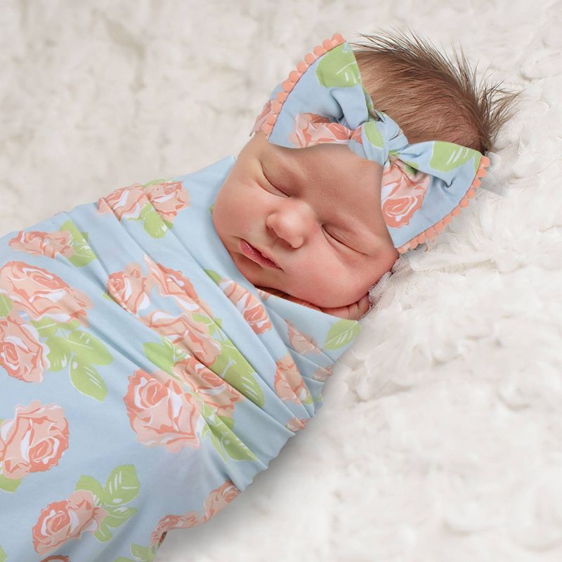 Baby Essentials Floral Swaddle Blanket and Headband Set