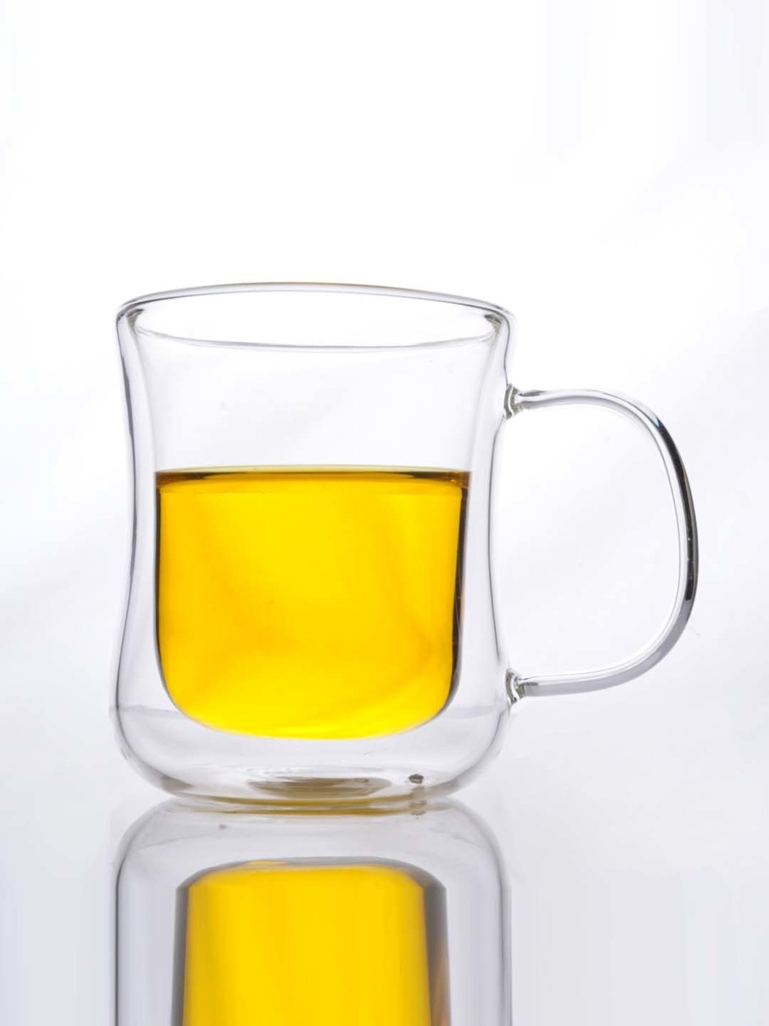 Femora Double Wall Transparent Glass Heat Resistant Coffee Mugs With Handle (0.24 L) - Set of 2