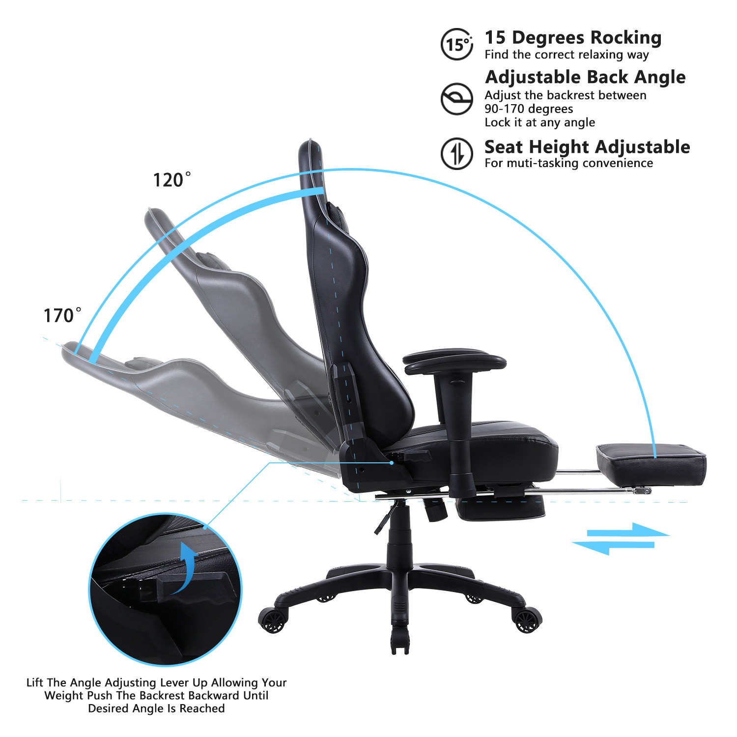 Gaming Chair, Racing Style Computer Desk Chair Padded Armrests Ergonomic Lumbar Support Adjustable Height