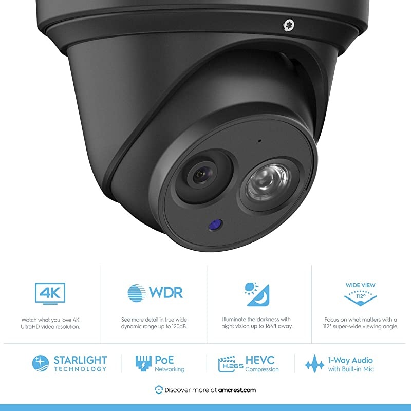 UltraHD 4K (8MP) Outdoor Security IP Turret PoE Camera, 3840x2160, 98ft NightVision, 2.8mm Lens, IP67 Weatherproof, MicroSD Recording (256GB), White
