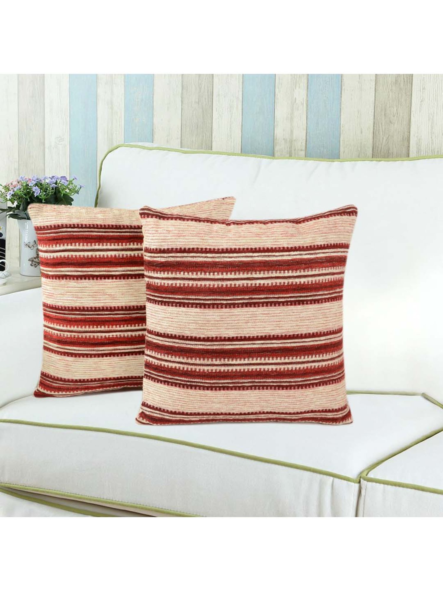 Saral Home Maroon Chenille Cushion Covers - Set of 2
