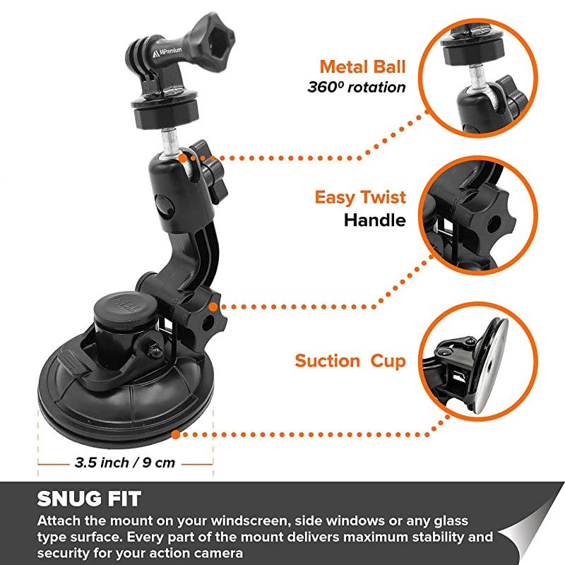 Car Suction Cup Mount for GoPro Hero 8 7 6 5 4 3 3+ 2 Session Black Silver XIAOYI 4K SJCAM Xiaomi Yi EKEN Sports Action Camera Dash Cam Holder Perfect for Boats Vehicle Windshield amp Window
