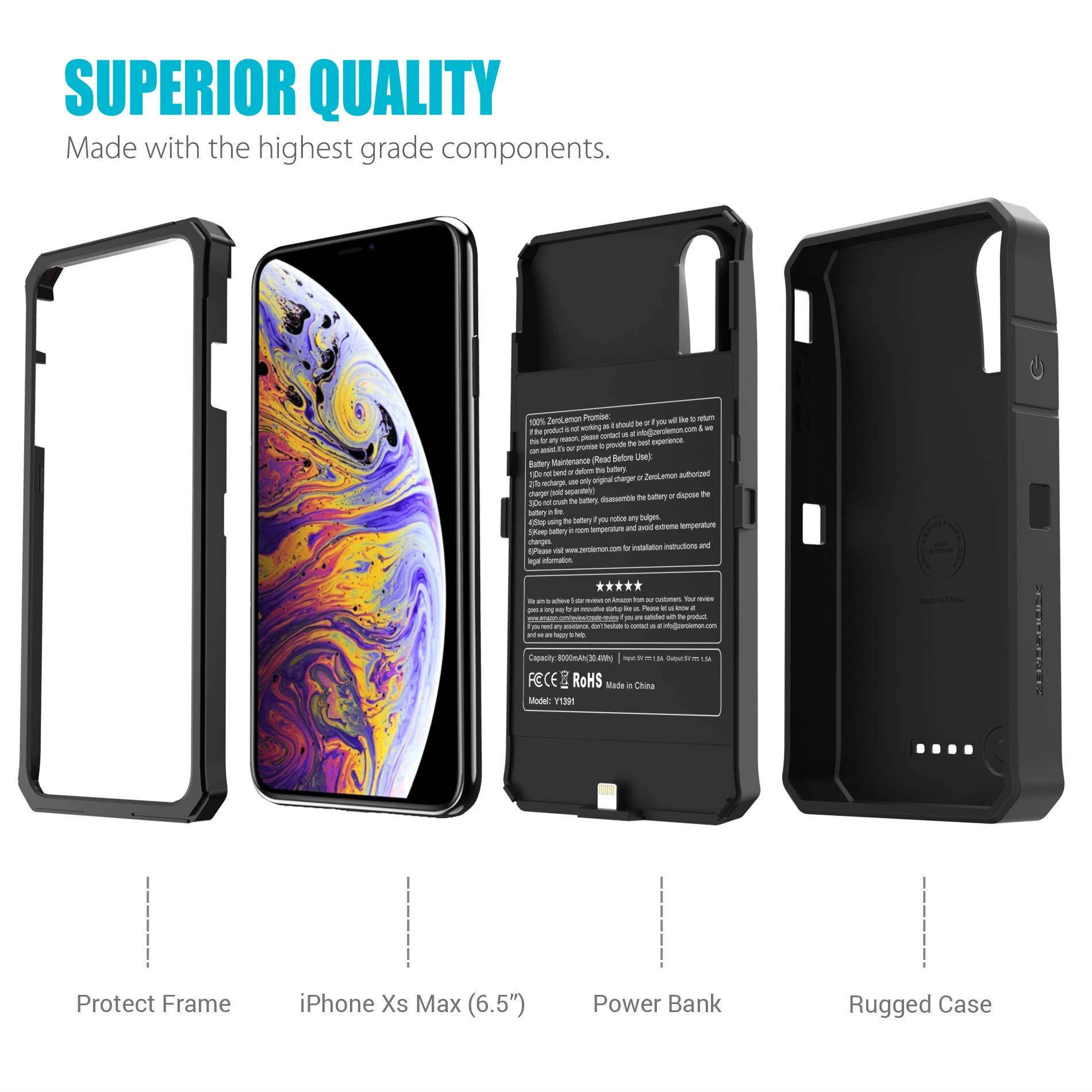 iPhone Xs Max Battery Case, ZeroLemon 8000mAh 6.5inches Rugged Juicer Extended Rechargeable Battery with TPU Case for iPhone Xs Max - Black