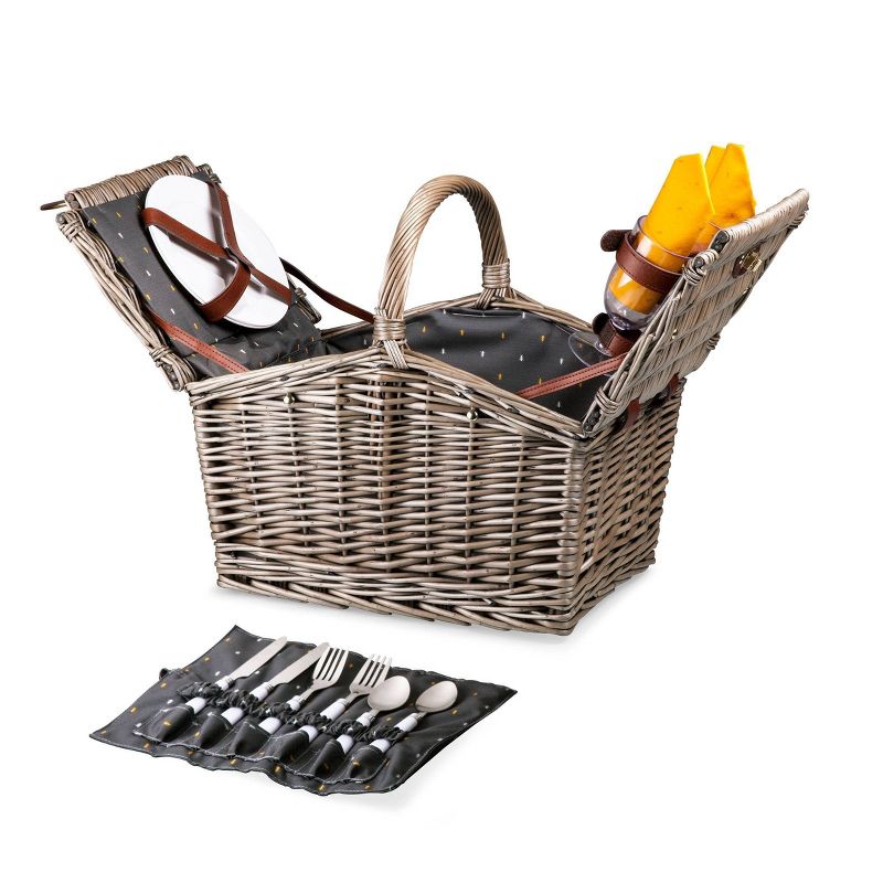 Picnic at Ascot Insulated Picnic Basket/Cooler Fully Equipped with Service for 2 - Trellis Green