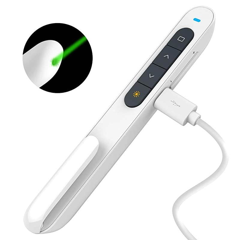 330FT  N76 Green Presentation Remote Rechargeable Wireless Presenter Remote with Green Light Presentation Pointer Slide Advancer Support HyperlinkVolumeKeyCustomized