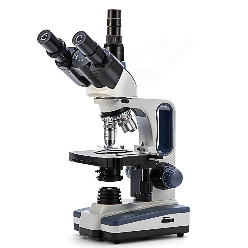 SW350T 40X-2500X Magnification, Siedentopf Head, Research-Grade Trinocular Compound Lab Microscope with Wide-Field 10X and 25X Eyepieces, Mechanical Stage, Abbe Condenser, Camera-Compatible
