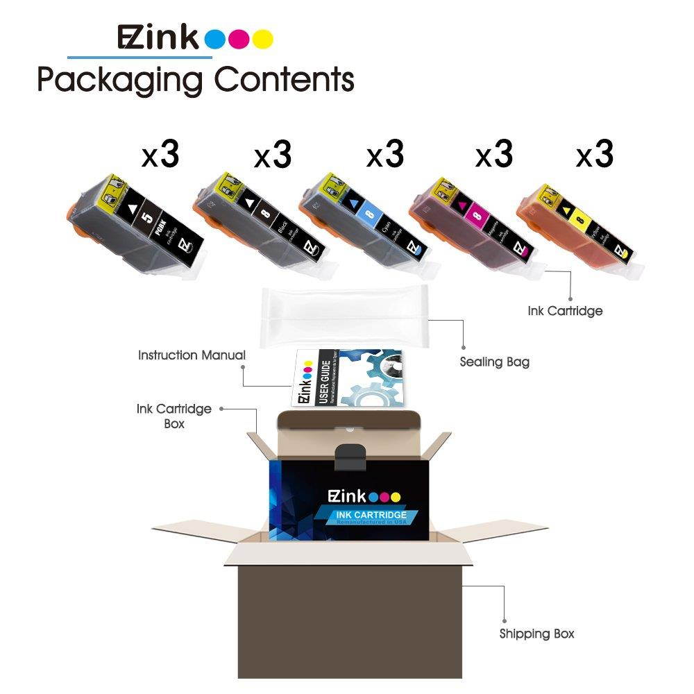E-Z Ink (TM) Compatible Ink Cartridge Replacement for Canon PGI-5 PGI5 CLI-8 CLI8 to use with Pixma Pro9000 iP6600D iP4300 iP4500 MP600 (3 Large Black,3 Small Black,3 Cyan,3 Magenta,3 Yellow, 15 pack)